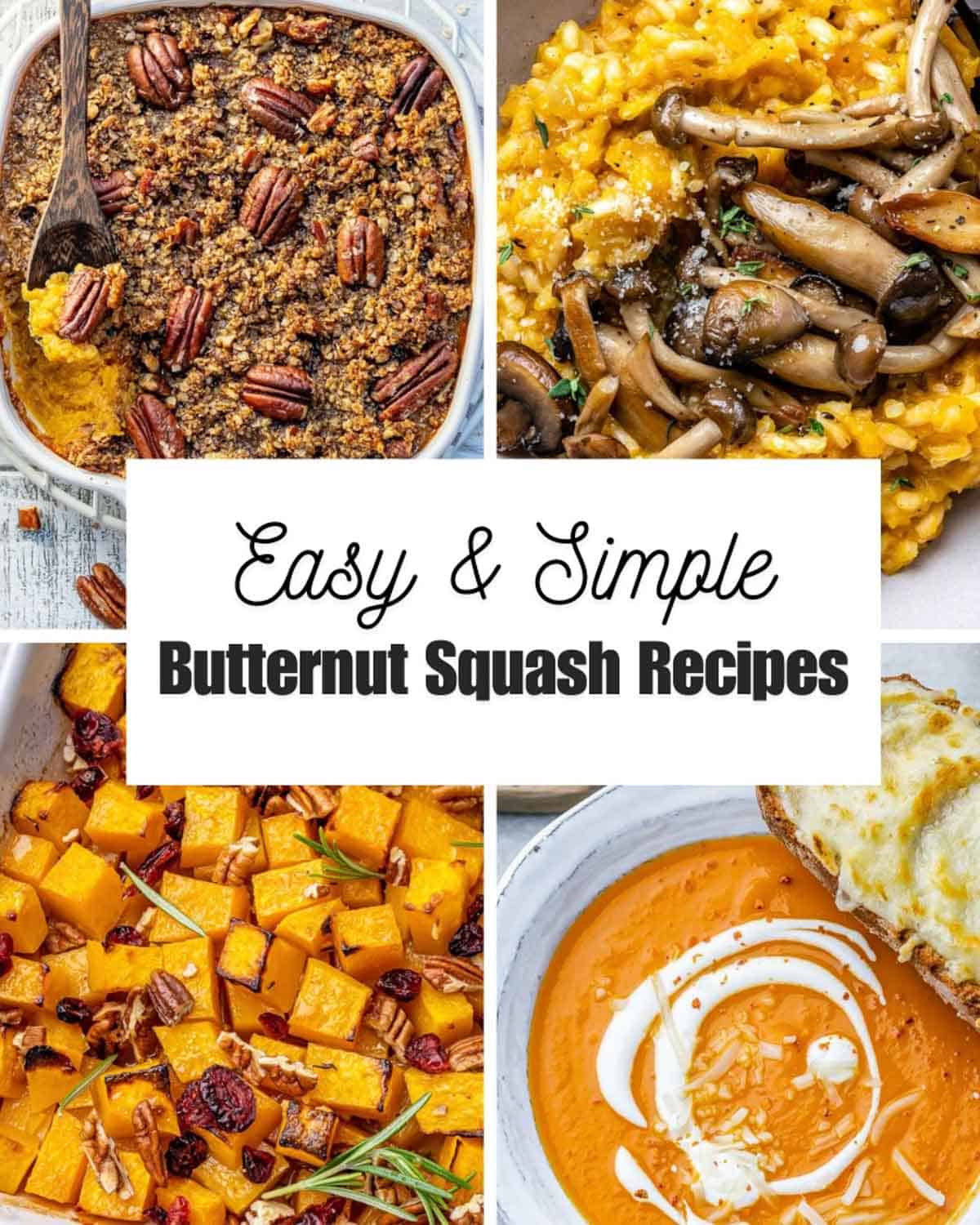 a roundup image of butternut squash recipes.
