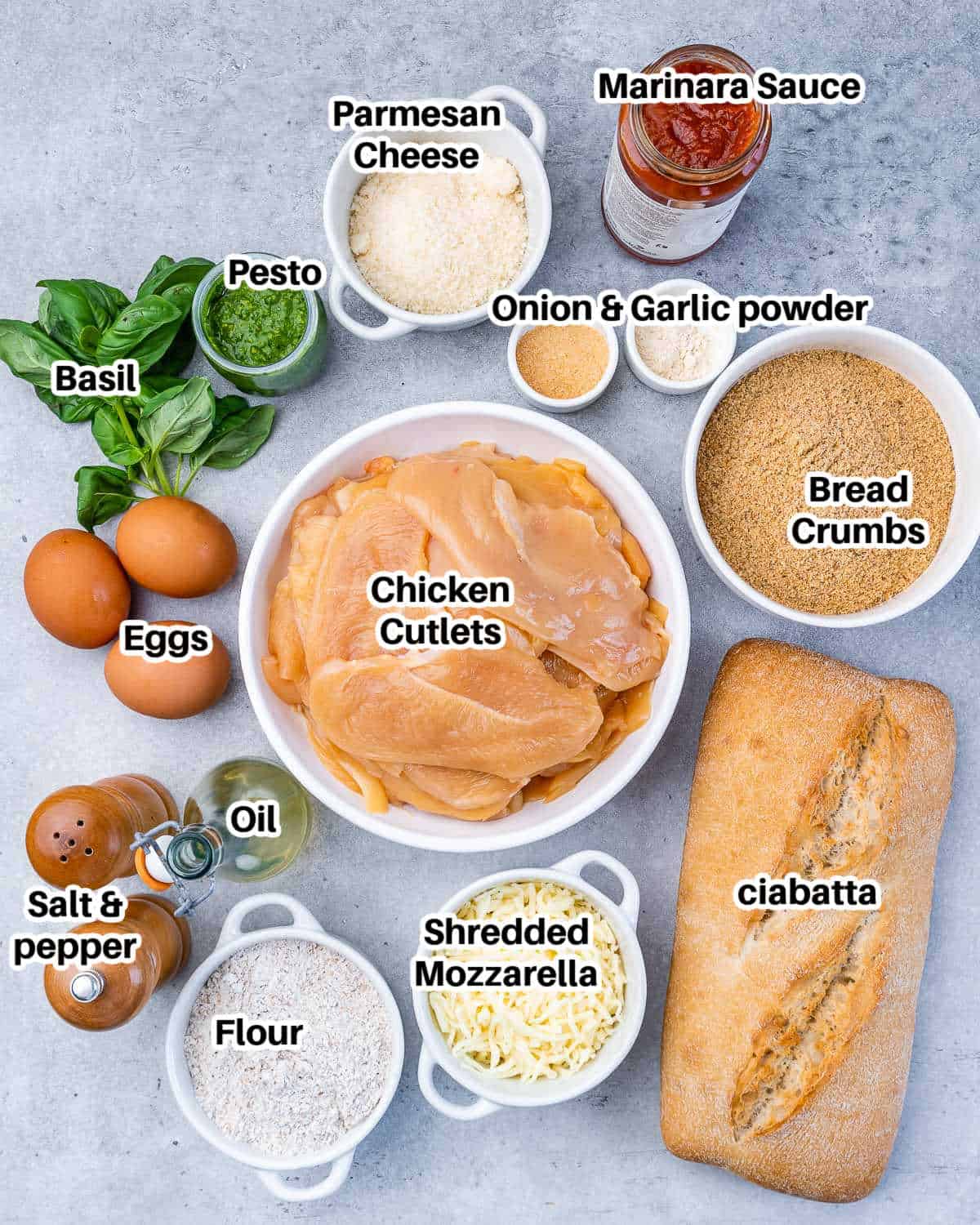 ingredients for a chicken parmesan sandwich.