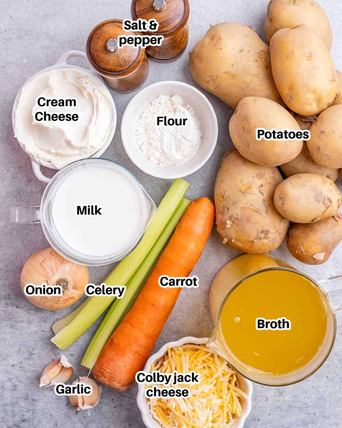 ingredients to make creamy potato soup in crockpot.