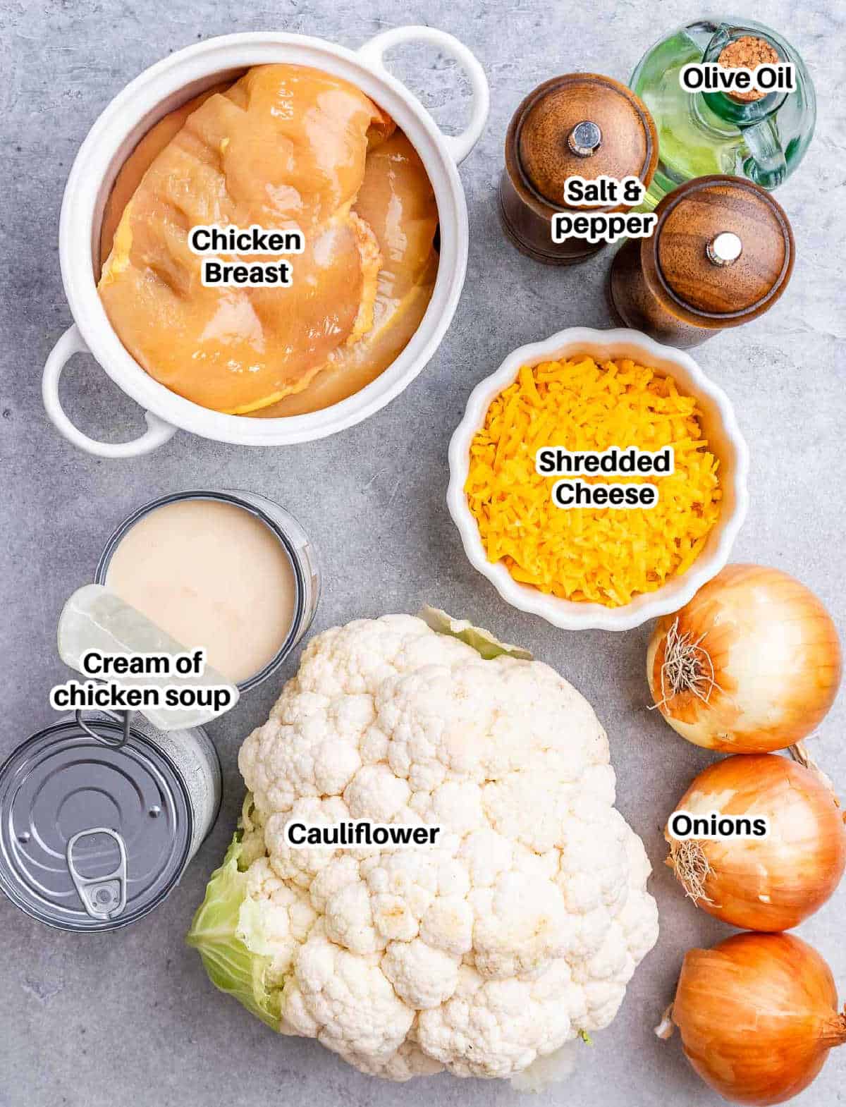 ingredients to make french onion chicken casserole.