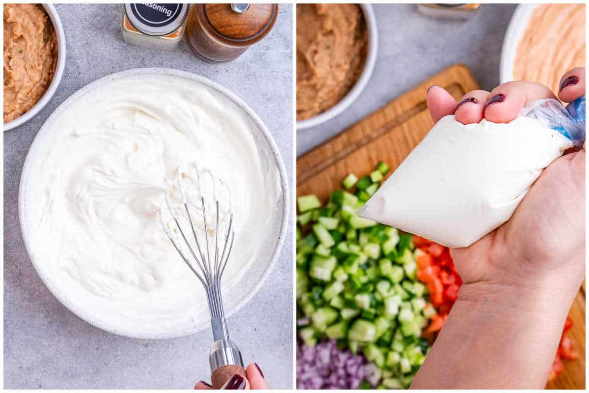 process shot making the cream cheese and yogurt layer. 