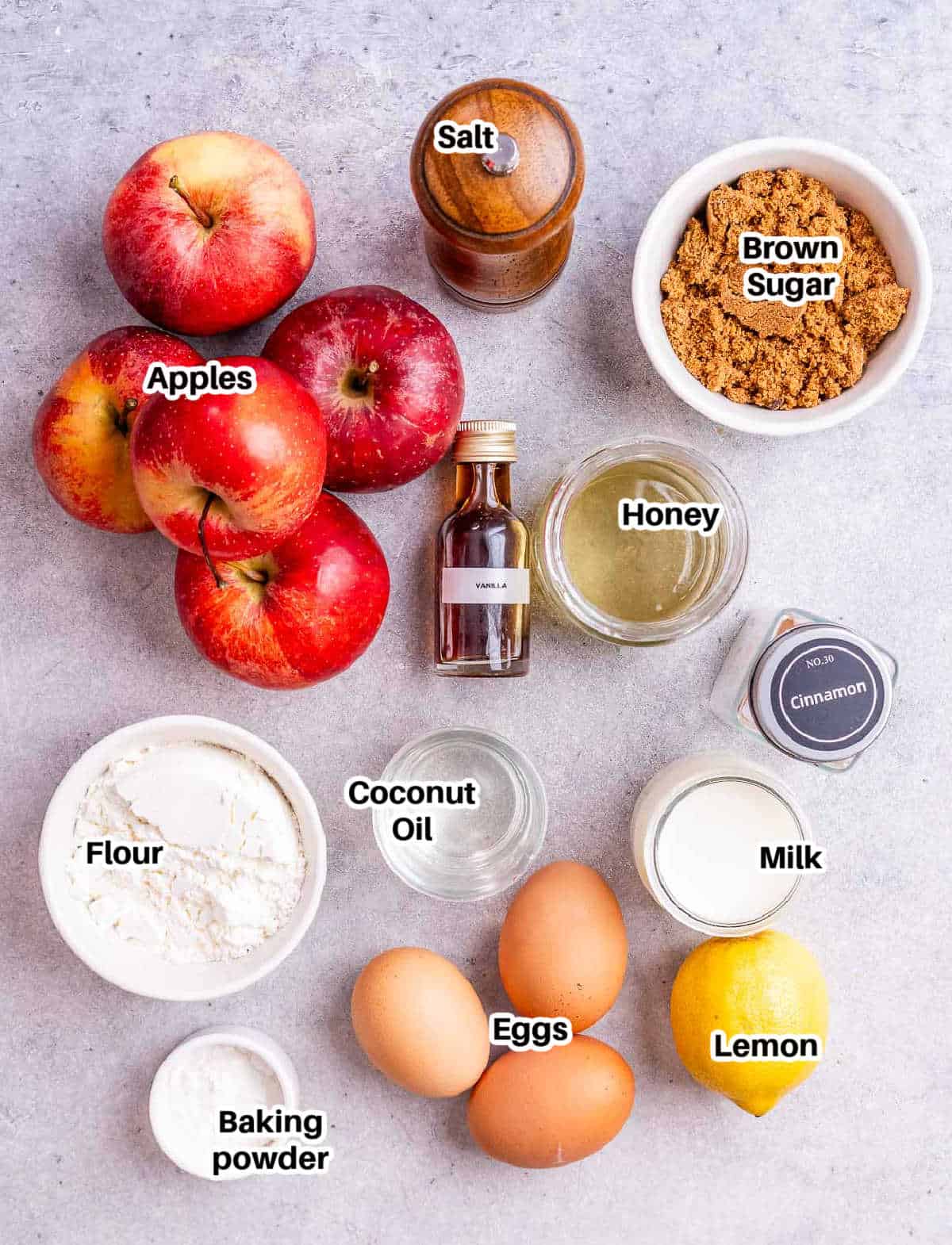Ingredients to make invisible apple cake.