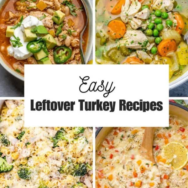 graphics for leftover turkey recipes with 4 different recipes.