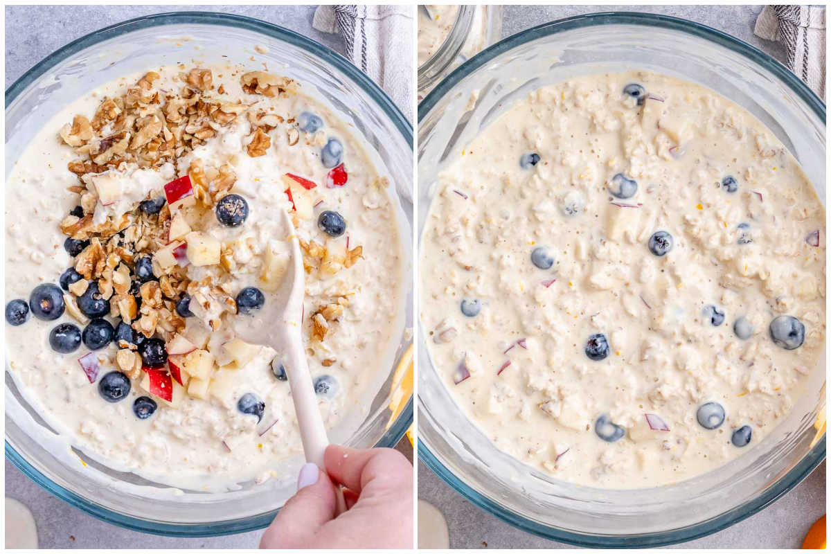 process shot mixing the overnight oats ingredients.