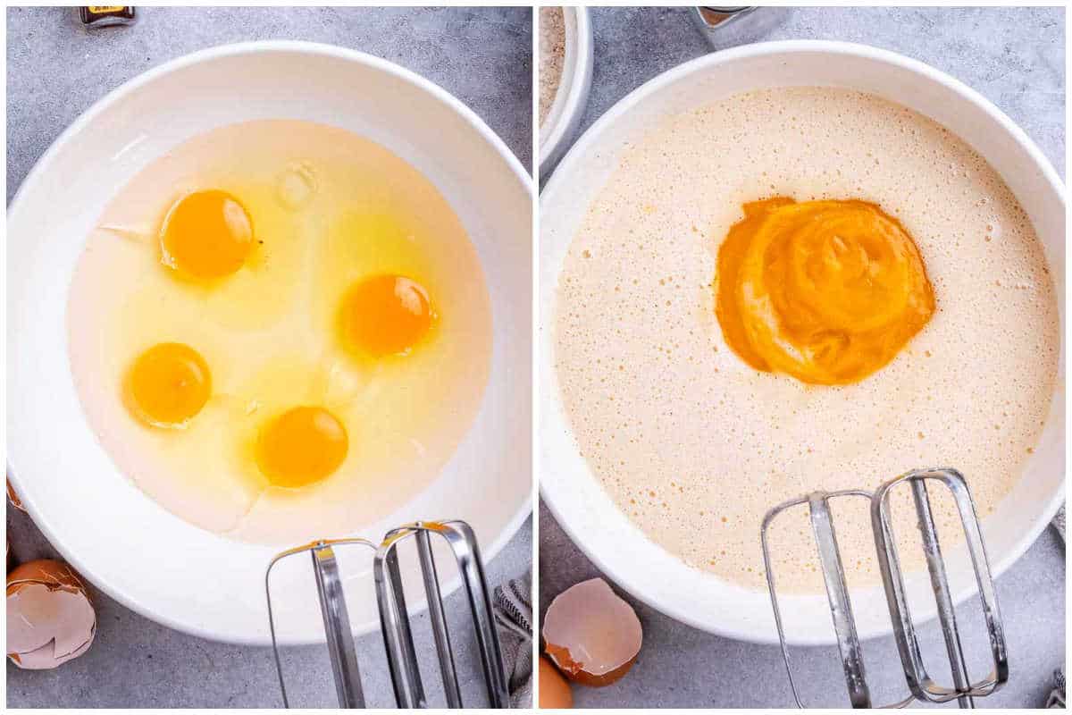 process shot to froth the eggs and add pumpkin puree.