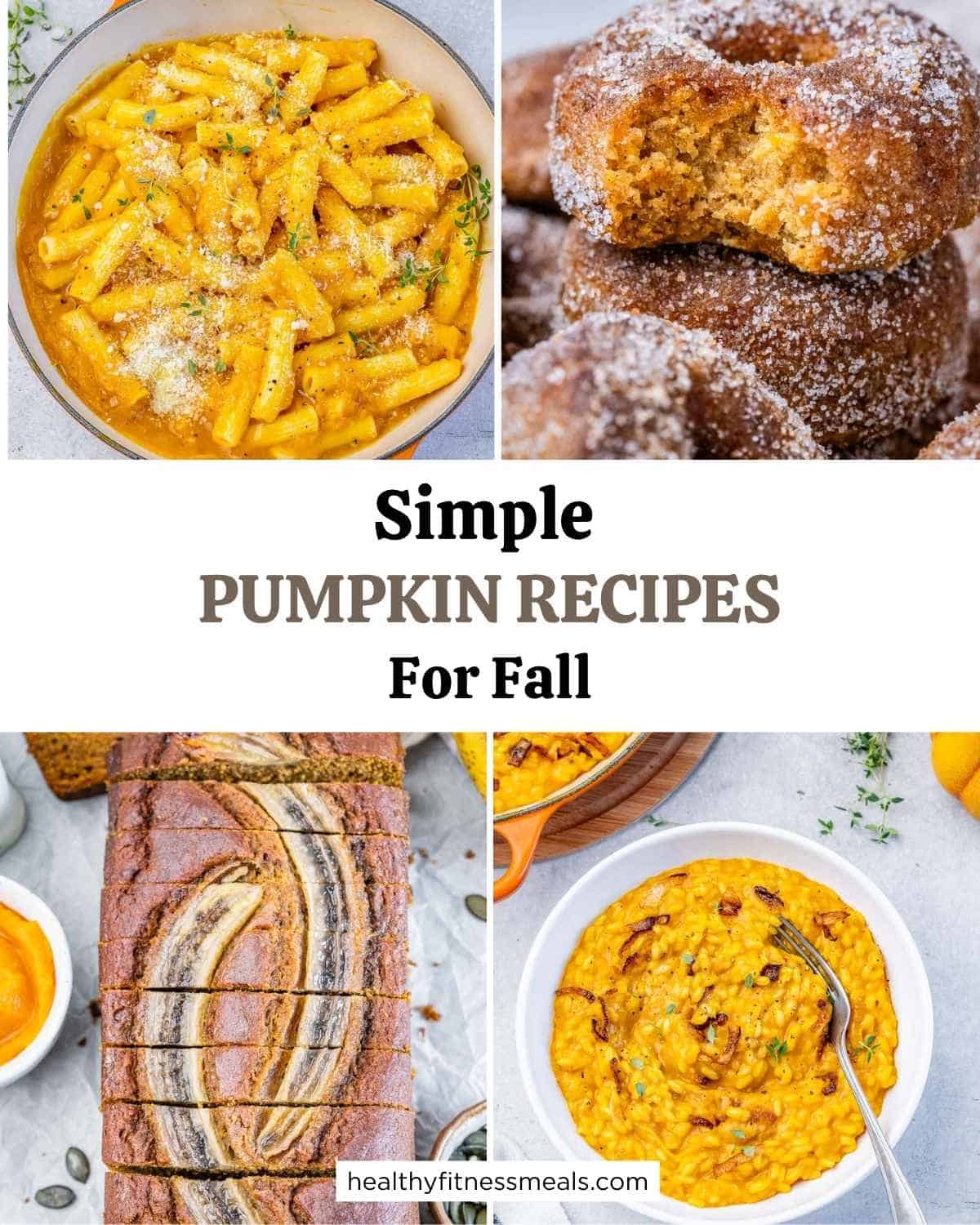 collage of 4 images for pumpkin dishes.