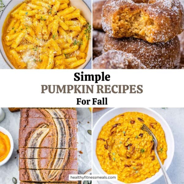 collage for 4 images for pumpkin treats and dishes.
