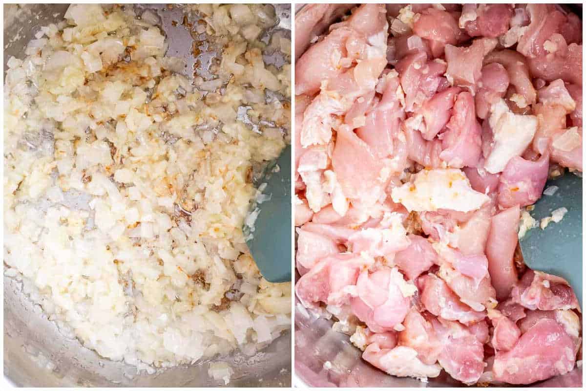 process shot to saute the onion with the chicken.