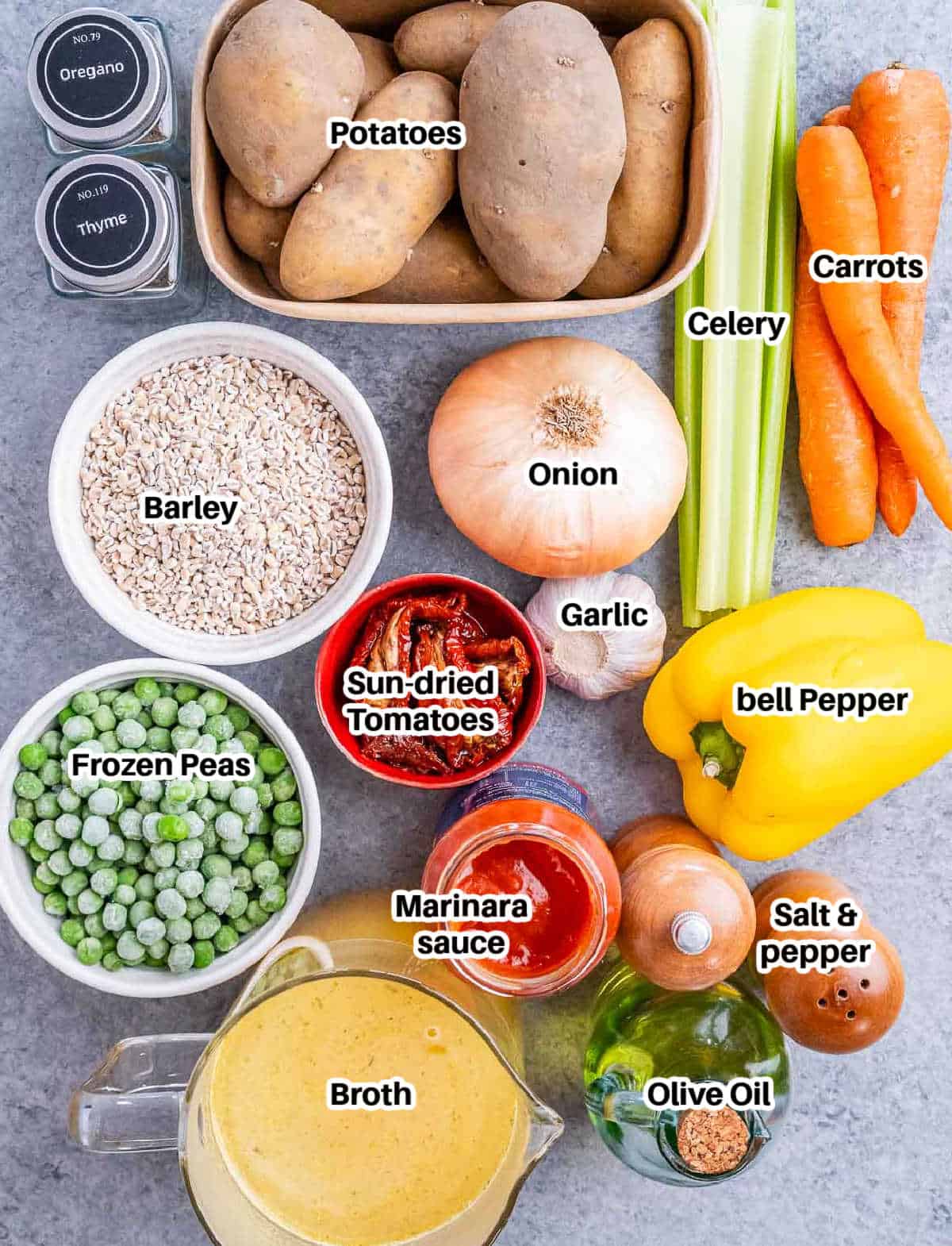 ingredients for vegetable barely soup.