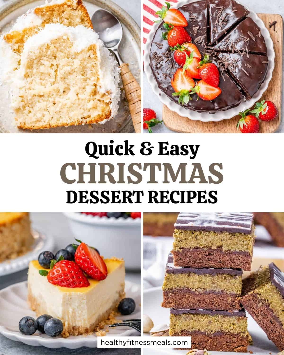 collage of 4 desserts for a Christmas dessert recipe roundup.