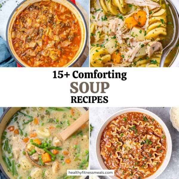collage of 4 images for soup recipes roundup