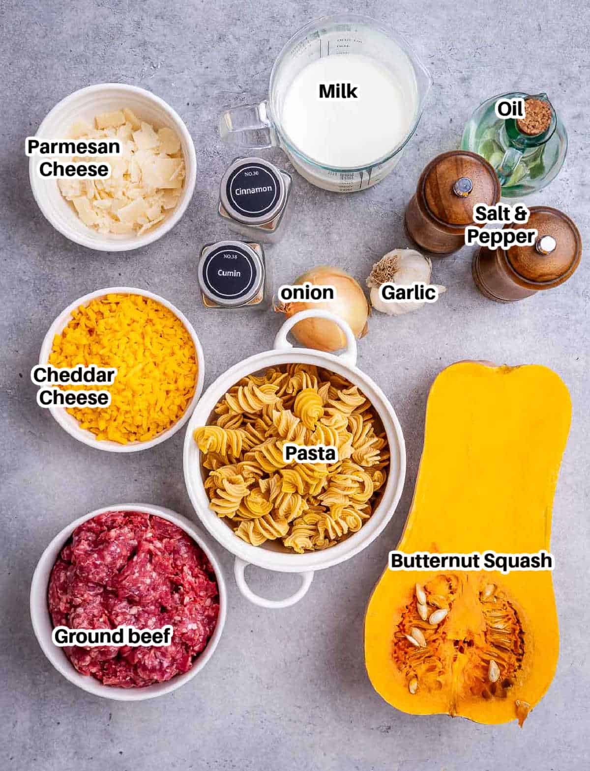 ingredients for butternut squash pasta.