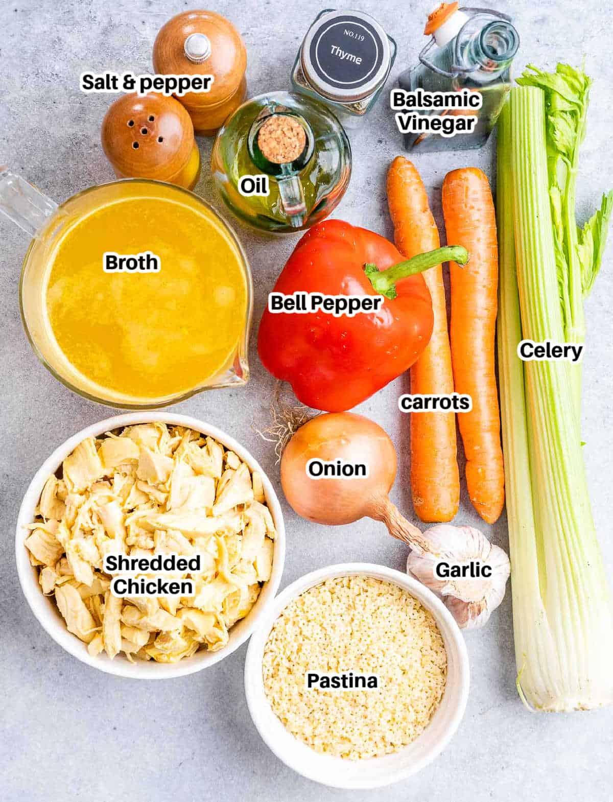 ingredients for chicken pastina. 