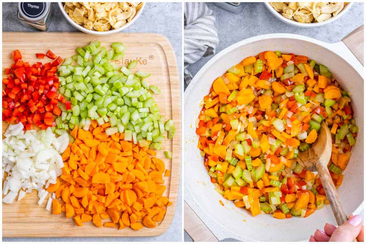 process shot to chop and prepare the veggies for the soup and sauteing in a pot. 