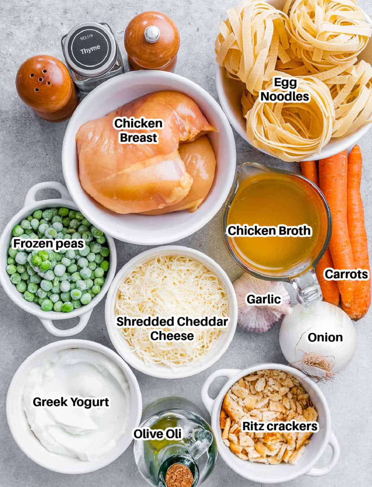 ingredients to make chicken pot pie casserole.