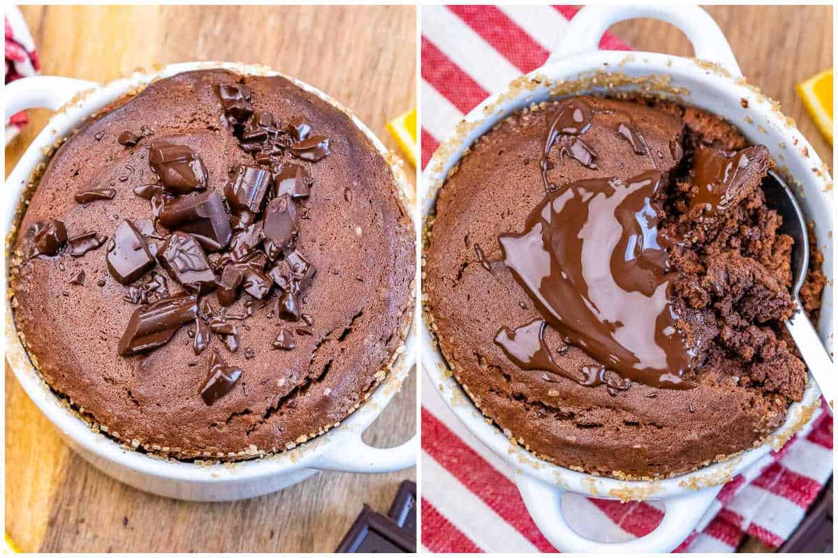 process shot of baking the souffle and serving.