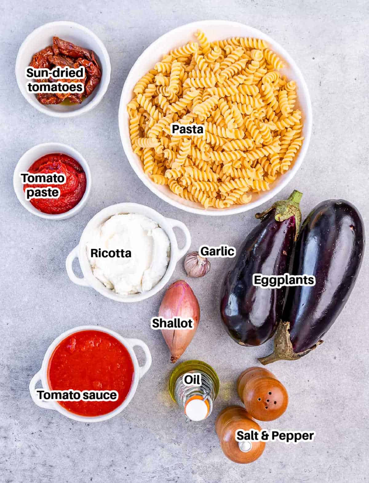 ingredients to make eggplant pasta.