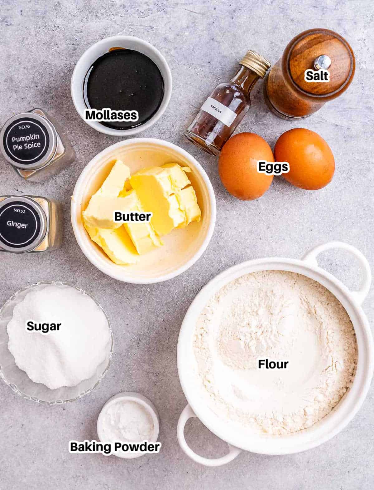 ingredients to make gingerbread cookies. 