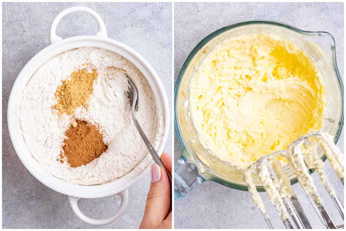 process shot to mix the flour blend and whisking the eggs with sugar and butter. 