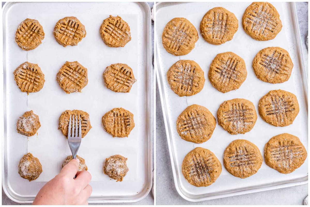 process shot of adding the cookies to the pan and baking. 