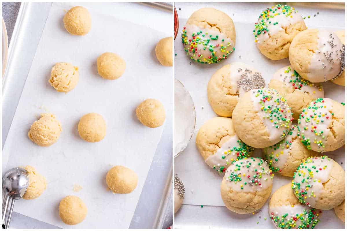 process shot of baking the cookies on a sheet pan.