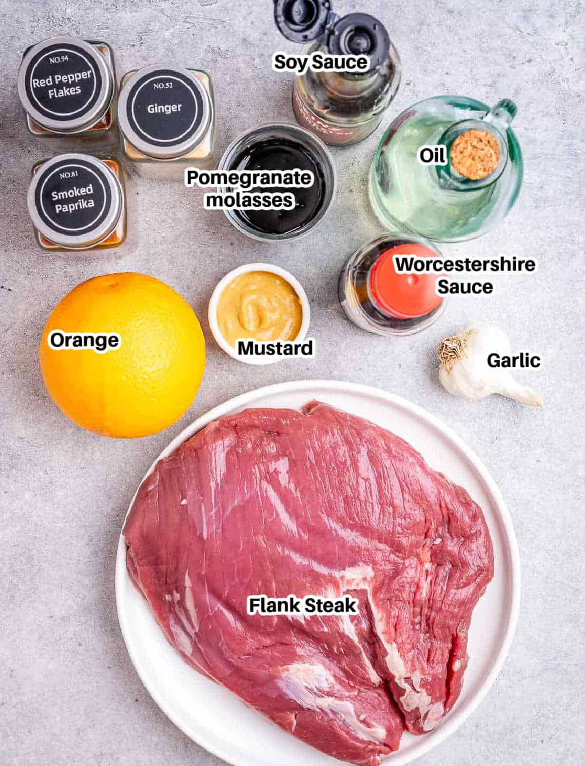 ingredients for marinated flank steak.