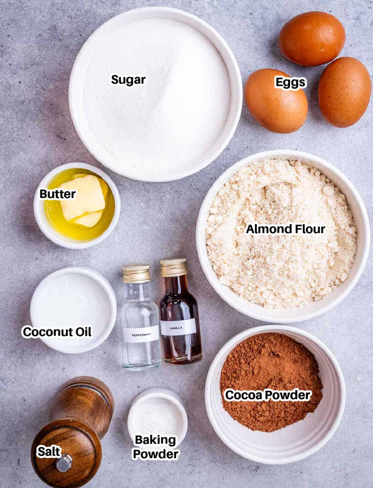 ingredients to make peppermint brownies.
