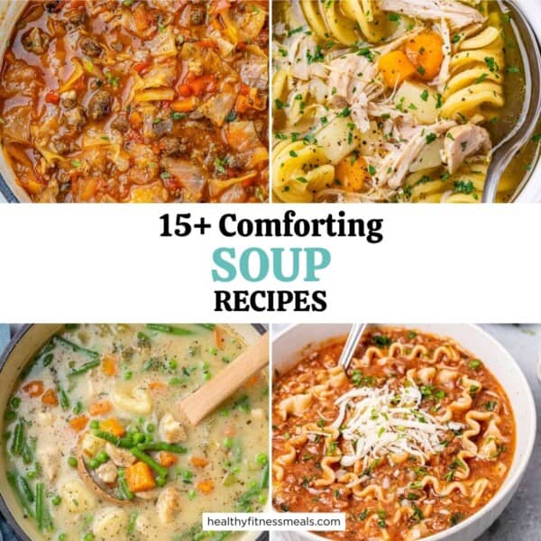 A collage of 4 soup recipes.