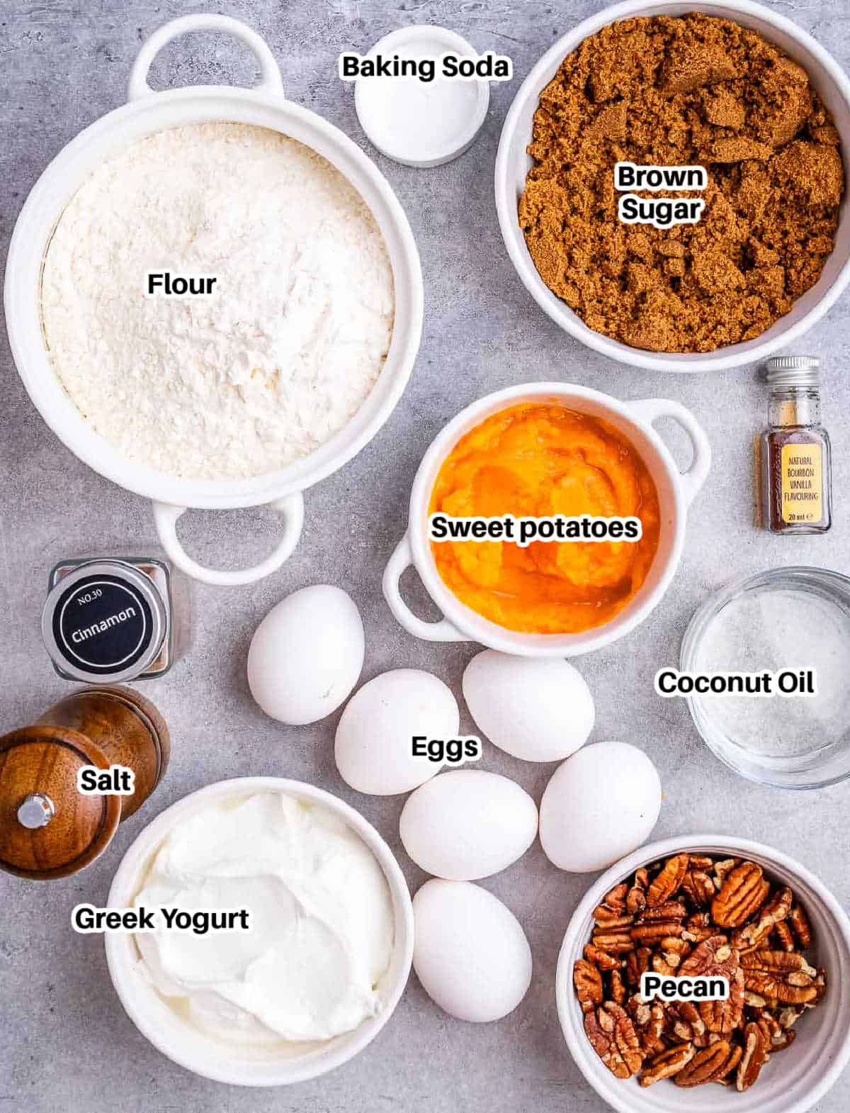 ingredients for sweet potato cake.