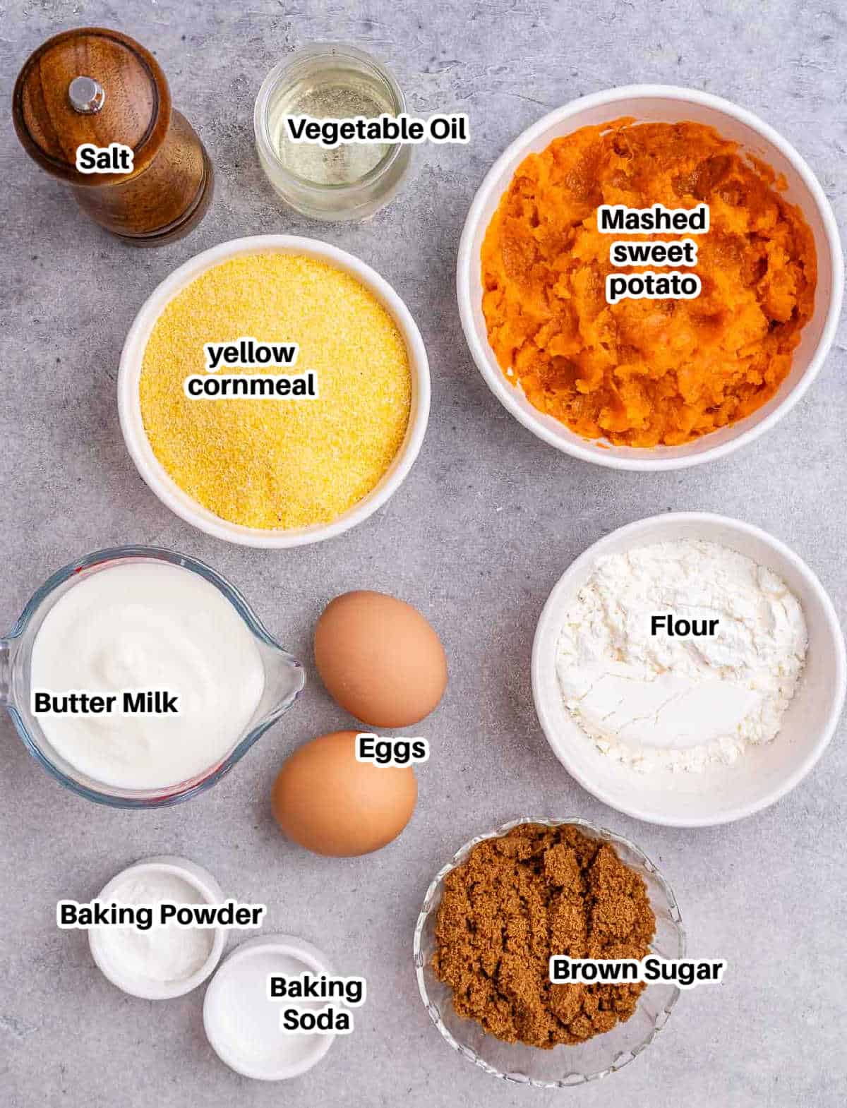 ingredients to make sweet potato cornbread.