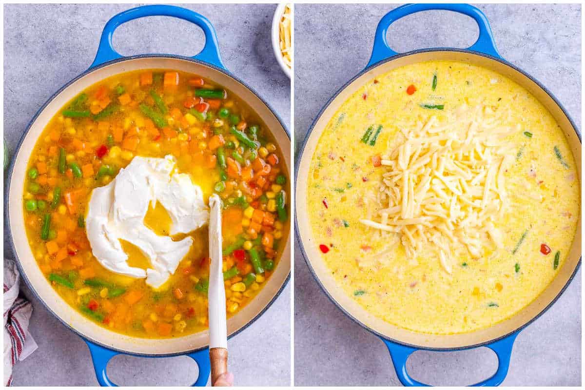 process shot showing making the mac and cheese sauce.