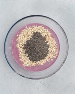 chia and rolled oats added over the blueberry mixture.