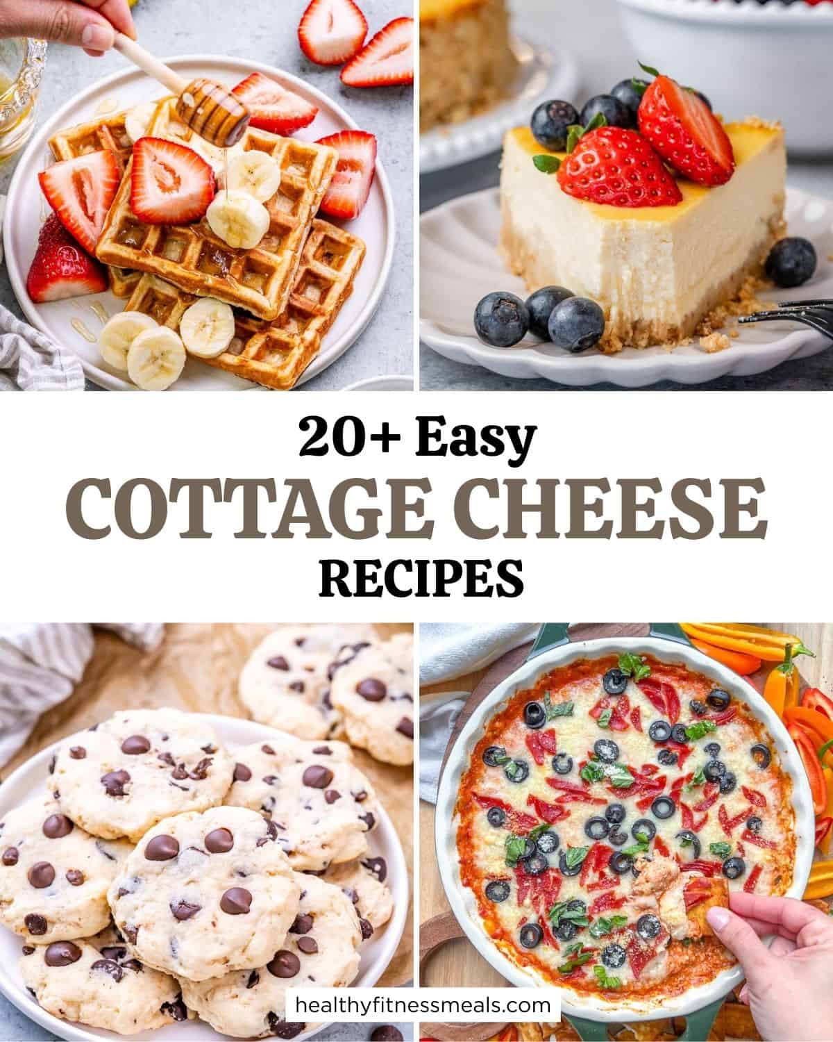 collage with 4 images of recipes made with cottage cheese.