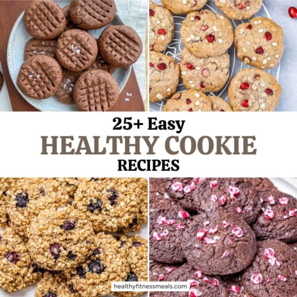 collage for a roundup of healthy chocolate cookies with four cookie images.