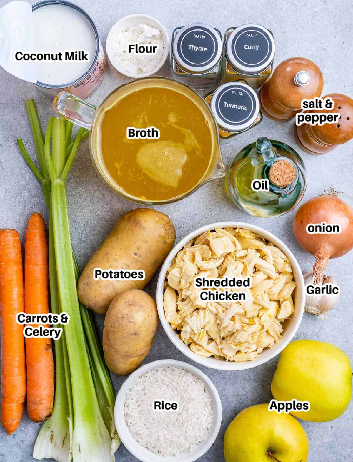 Mulligatawny Soup ingredients.