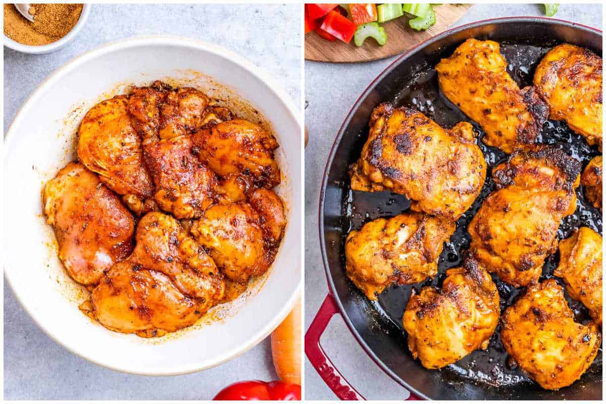 process shot to marinate and cook the chicken thighs.