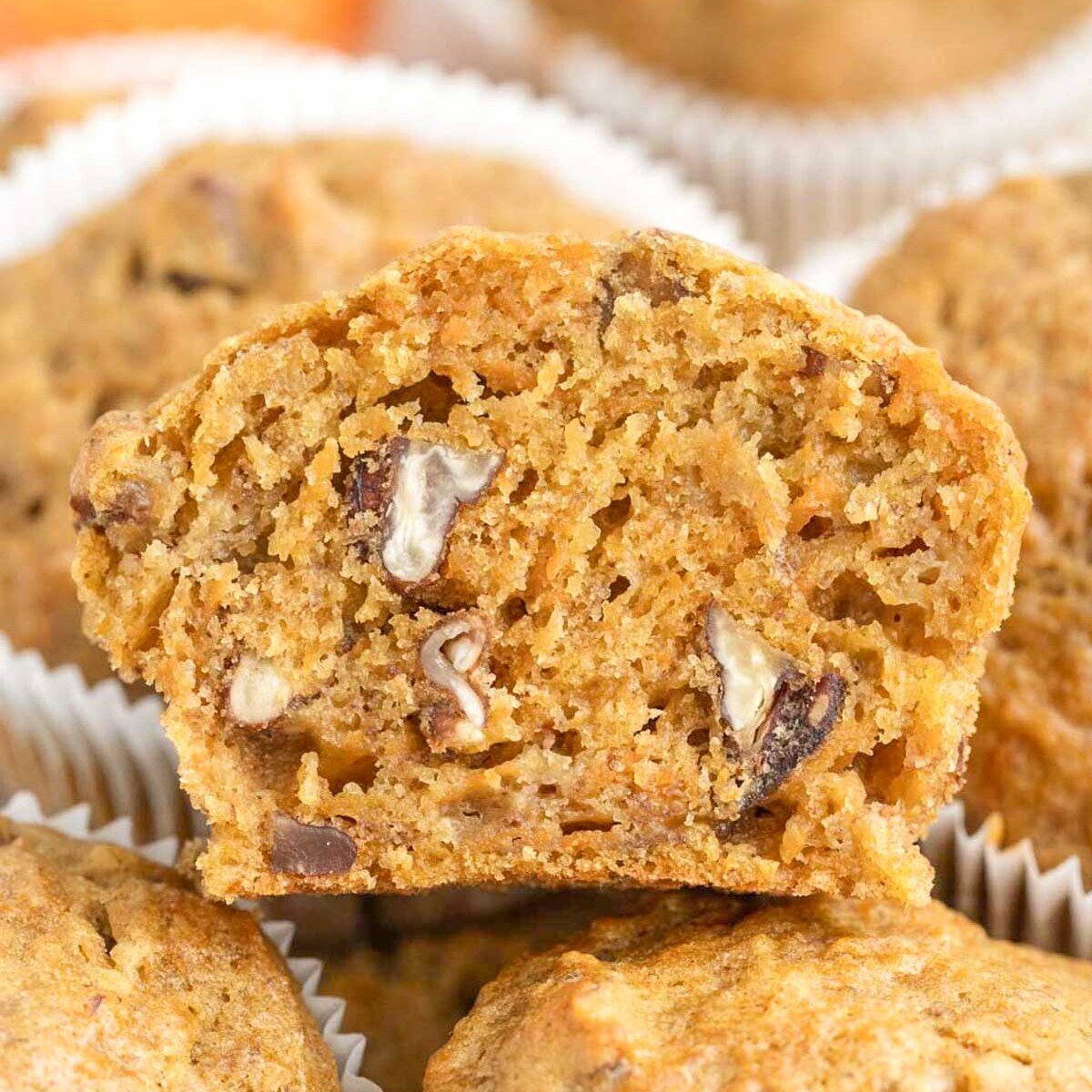 A muffin sliced in half.