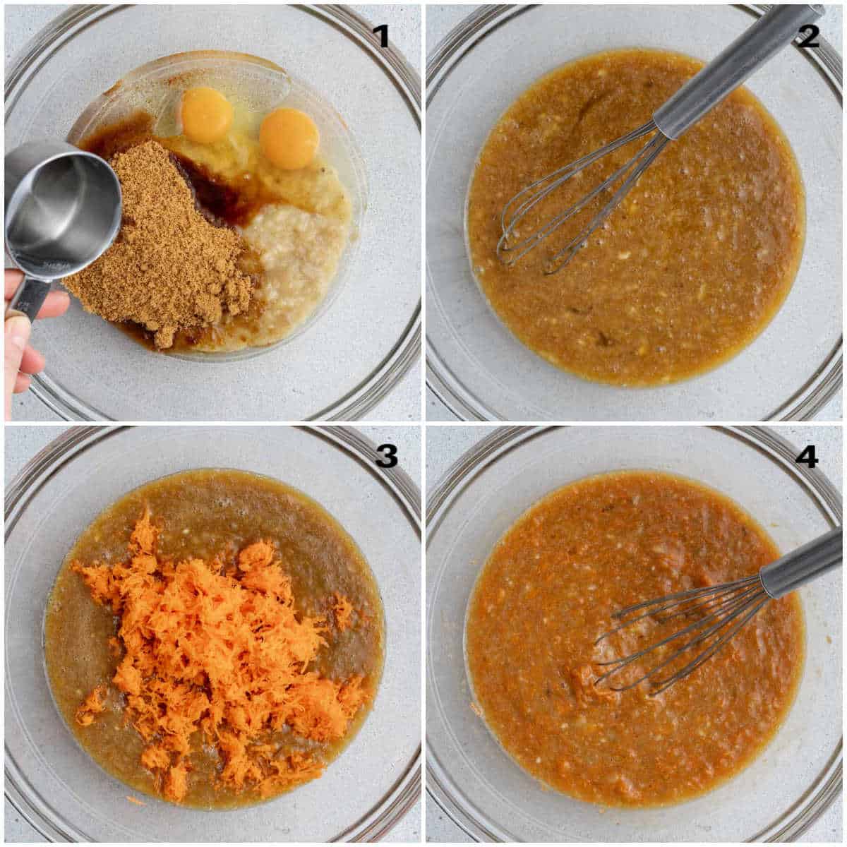 process shot to make the wet batter for the carrot banana muffins.