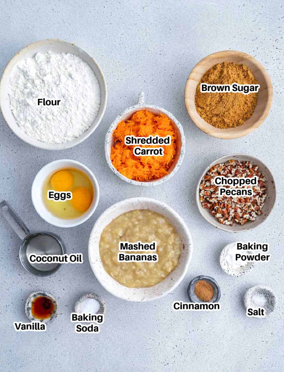ingredients to make carrot banana muffins.
