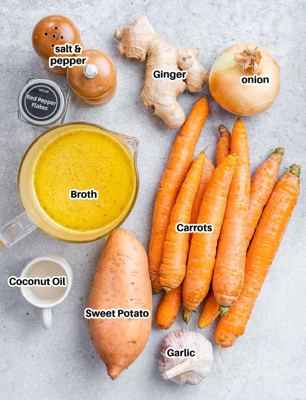 ingredients for carrot ginger soup.