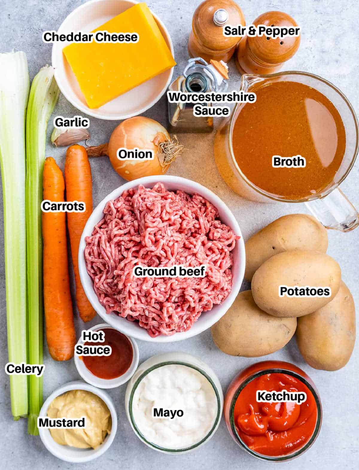 ingredients to make cheeseburger soup.