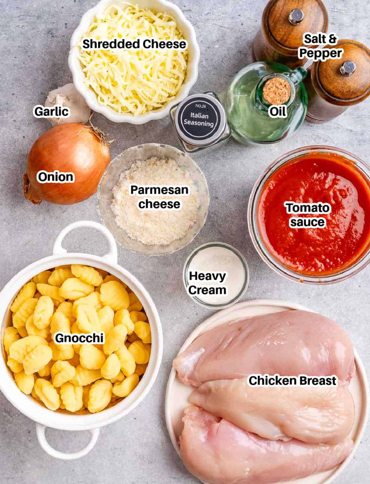 ingredients to make chicken and gnocchi.