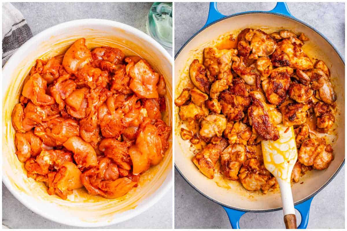 process shot to sear the seasoned chicken in the skillet.