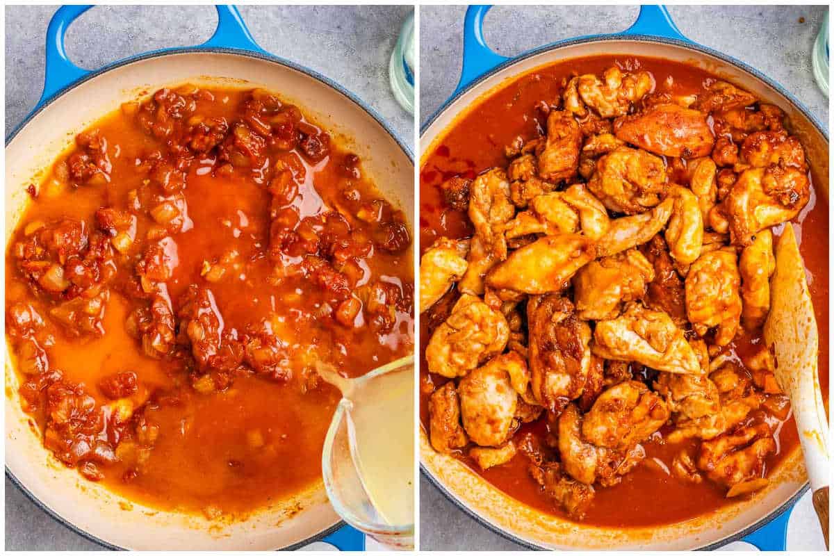 process shot to add broth over the sauce for the chicken.