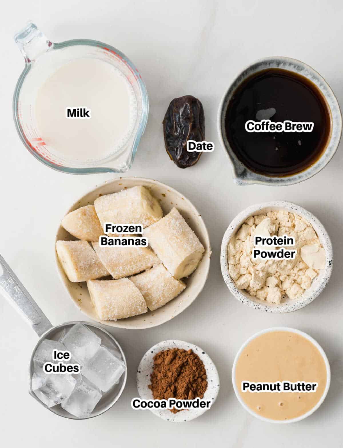 ingredients to make coffee smoothie with added protein.