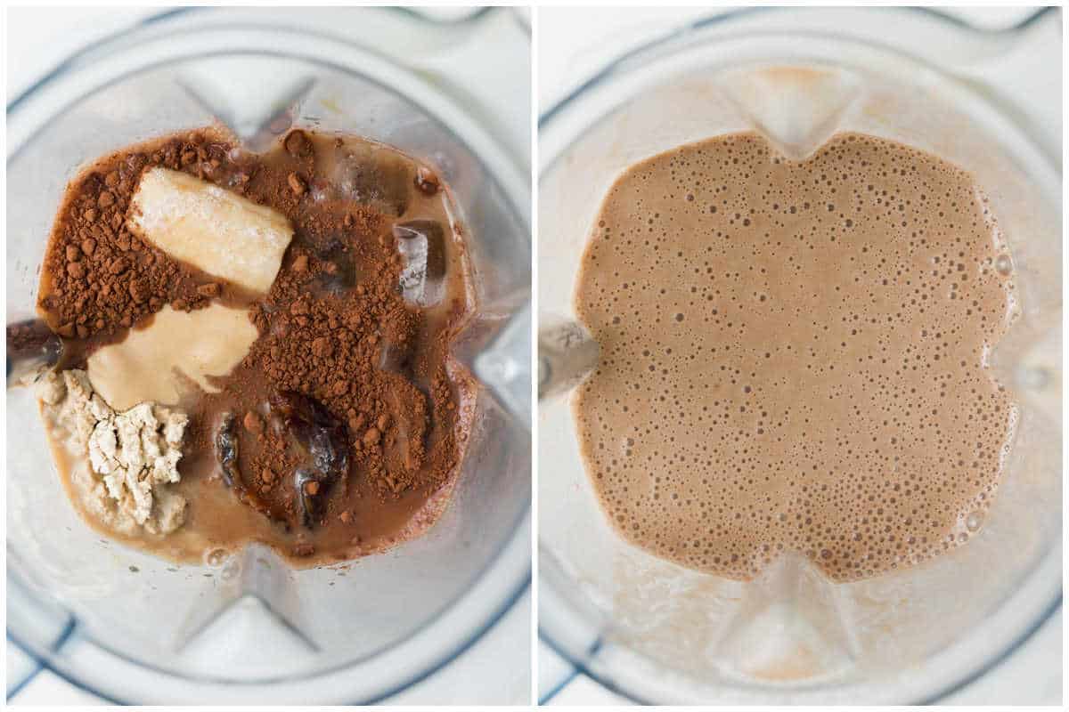 process shot to make a coffee smoothie.