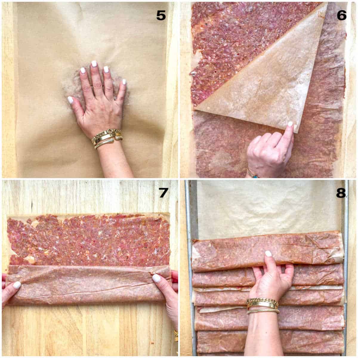 process shot of rolling the doner kebab in parchment and adding to pan.