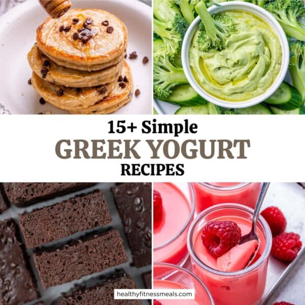 collage of 4 images for Greek yogurt recipes.