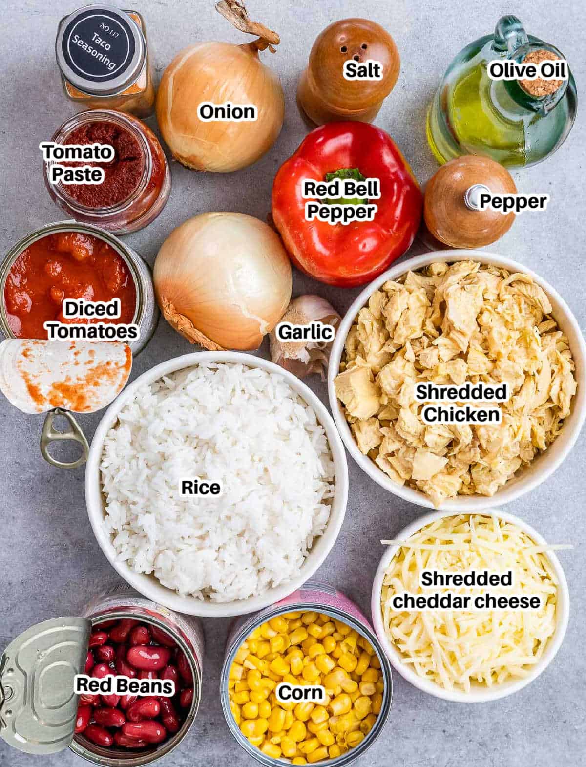 ingredients to make Mexican chicken casserole.