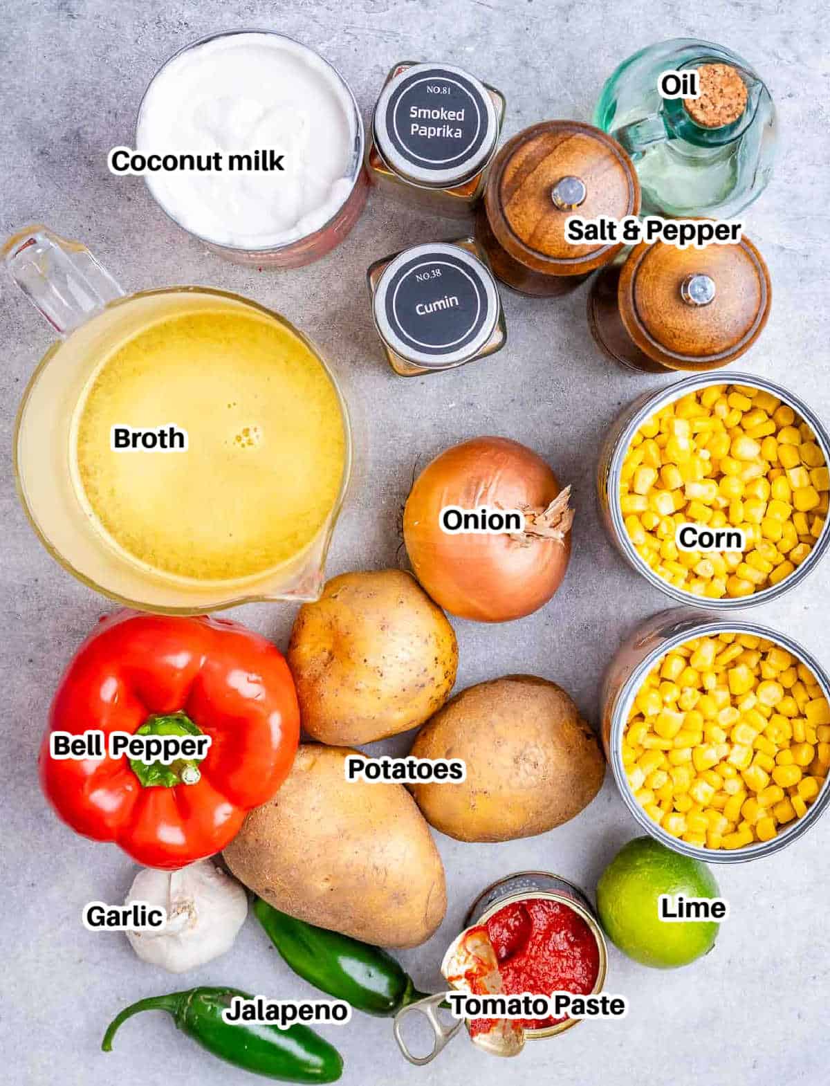 ingredients to make mexican street corn soup.